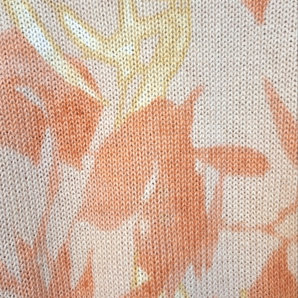 Chico's Fauna Warm Floral Sweater large 3/4 sleeve beige floral linen cotton top - Picture 4 of 7